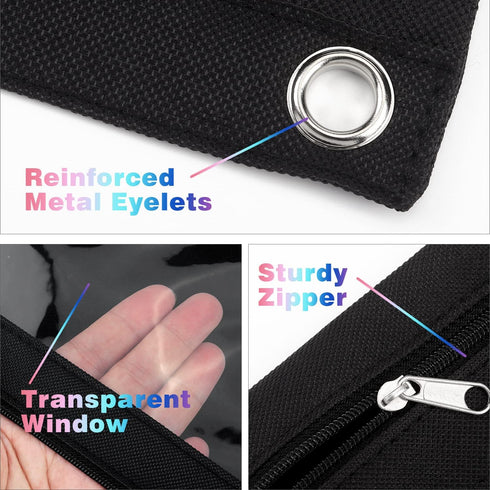 Tamaki Pencil Pouch for 3 Ring Binder, Clear Window Pencil Case, 3 Pack, Black