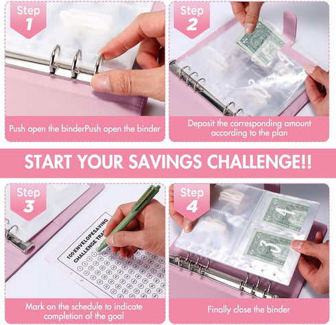 Blingbin 100 Envelopes Money Saving Challenge Binder, Savings Challenges Book with Envelopes & Reusable Tracker, Fun