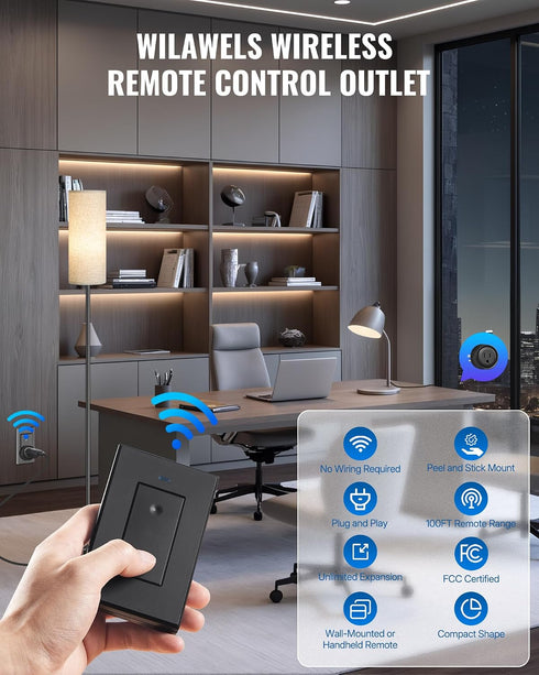 100ft (1 2 H05RC1206 Black Remote Control Outlet Plug, WILAWELS Wireless Light Switch, On Off Remote Switch Outlet