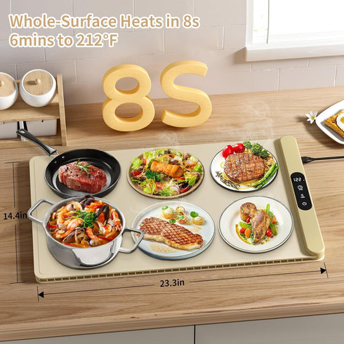 6 6HoursTimer, Food Warming Mat with Protective Table Mat, Graphene Fast Full-Surface Heating Mat, Electric Warming