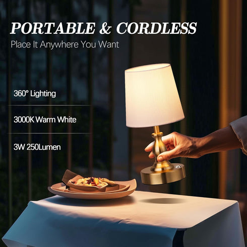 5200mAh 3-Level Dimmable PARTPHONER Mini Cordless LED Table Lamp, Rechargeable Battery Operated Lamp, Brightness, Touch