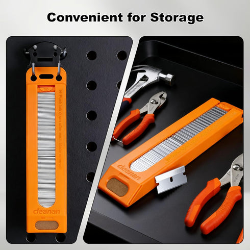 cleanan 100-Pack 1.5" 0.75", Single Edge Razor Blades with Dispenser, Carbon Steel Scraper Blades, each Blades measures