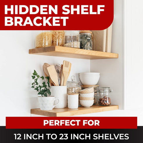 Set 2 11 inch (4 inch of Floating Shelf Brackets Multiple Mounting Location Baseplate/Heavy Duty Black Painted Mild