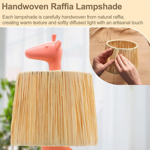13.7 Inch LED Giraffe Table Lamp, Resin Animal Desk Lamp with Handcrafted Raffia Shade, Unique Decorative Light, Cute