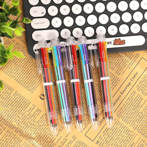 DAIKOYE 24 PCS 0.5mm 6-in-1 Multicolor Ballpoint Pen - Transparent Barrel Ballpoint Pen for Office School Supplies