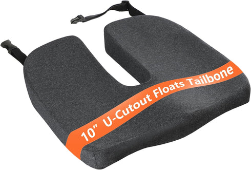 HxLmn Larger Seat Cushion for Office Chair,10-Inch Extended U-Cutout,18"x16"x3",Coccyx,Sciatica Pain Relief Pillow,Memory Foam