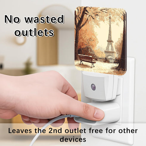 Generic 1pcs Paris Tower Night Lights Plug Into Wall, Autumn Romantic Autumn Leaves Park Bench Fall Warm Beige Plug