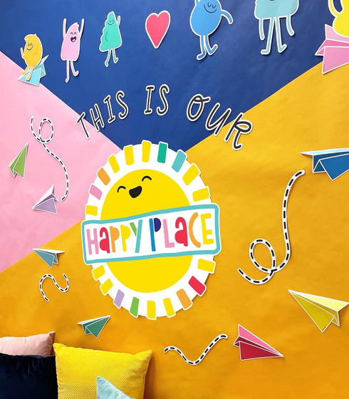 Carson Dellosa This is Our Happy Place Bulletin Board Set, Rainbow Decorations with Heart and Airplane Cutouts