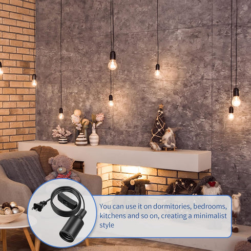 10 Pack Bulb E26 E27 Lantern(Black,6 Hanging Light Cord Pendant Light Cord with Switch Light Socket Extension Light