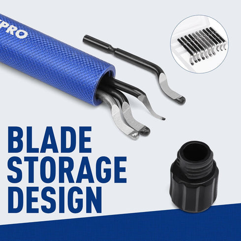 WORKPRO Deburring Tool with 11 Extra High Speed Steel Blades - 360 Degree Rotary Head for Metal, Plastic, Wood