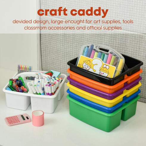 Plastic Storage Caddy Organizers, 6 Pcs Portable Teacher Classroom Supply Caddies with Handle, White