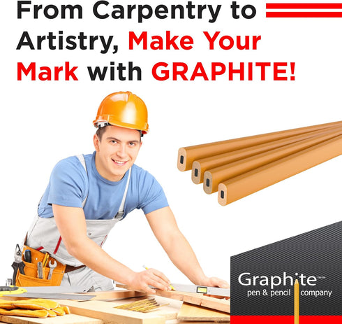 GRAPHITE Hard Lead Carpenter Pencils Bulk, Pack of 12 #2 (HB) Yellow Wooden Pencils