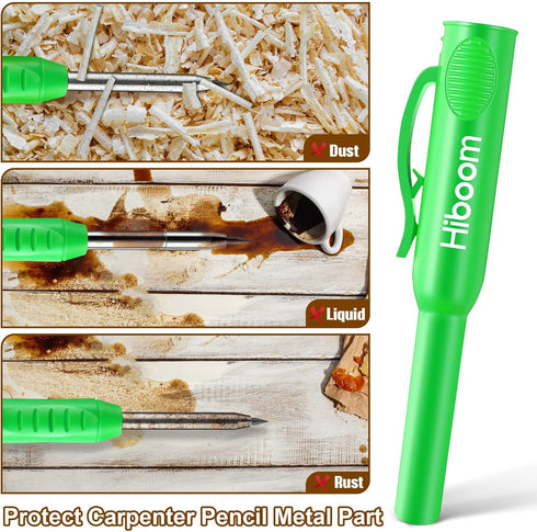 Hiboom 2 Pack Solid Carpenter Pencils with Pencil Cap and 18 Refills, Long Nose Mechanical Pencil Marker for