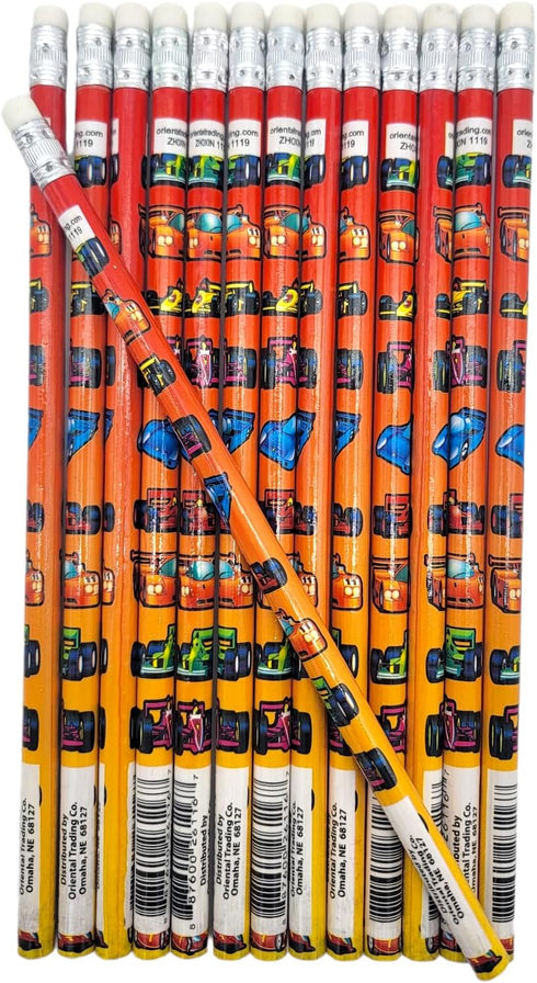 Formula One Sport Car Racing Print Wooden Pencils (Standard 7.5") #2 Lead. One Top Rubber Eraser. (24 Pack) by Zugar Land