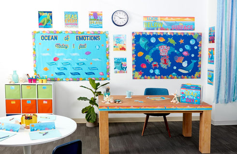 Eureka Seas The Day Ocean of Emotions Mini Bulletin Board Set with 31 Pieces for Classroom Decorations