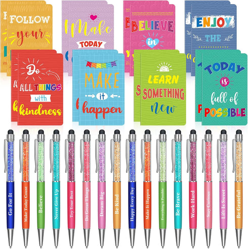 Funrous 32 Pcs Motivational Quote Pens, Inspirational Notepads with Ballpoint Pen Gift Set for Students