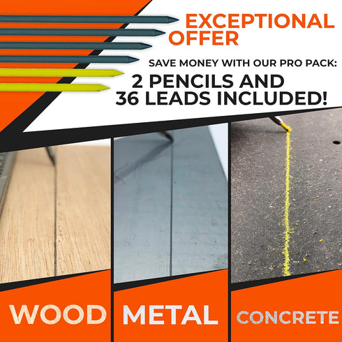 THORVALD 2 Carpenter Pencils Set for Construction - Includes 38 Leads + Sharpener + Finger Grip for Best Marking Tools