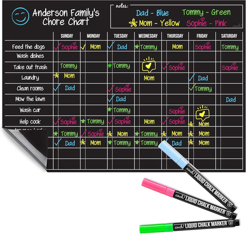 Cinch Magnetic Dry Erase Chore Board for Kids - 6 Whiteboard Markers with Magnets | Family Chore Chart Magnetic, Fridge Chore Chart for Adults | Magnetic Chore Chart for Refrigerator (17x12" - Black) by cinch!