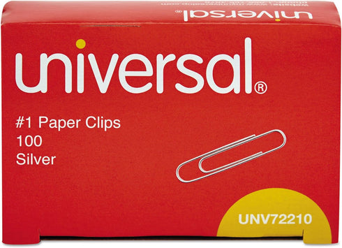 Universal 72210BX Paper Clips, Smooth Finish, No. 1, Silver, 100/Box