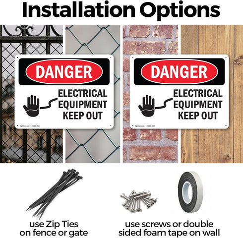 (2 Pack) OSHA Danger Sign, Electrical Equipment Keep Out, 10 Inch X 7 Inch Aluminum Metal Signs