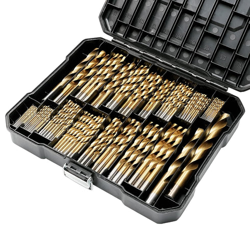 230 Pcs Titanium Coated Drill Bit Set, 135° Tip High Speed Steel Twist Drill Kit for Iron, Aluminum, Wood, and Plastic