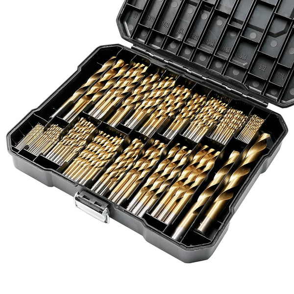230 Pcs Titanium Coated Drill Bit Set, 135° Tip High Speed Steel Twist Drill Kit for Iron, Aluminum, Wood, and Plastic