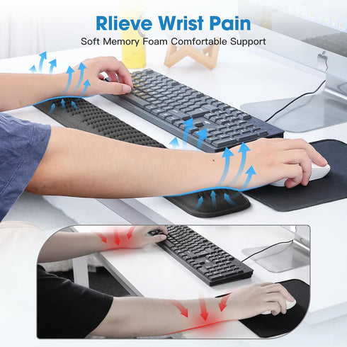 Set MEKASS Ergonomic Wrist Rest for Keyboard and Mouse, Soft Memory Foam Keyboard Wrist Rest with Non-Slip Silicone