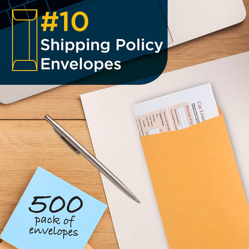 Guardian #10 Paper Shipping Policy Envelopes, Pack of 500 Blank Envelopes for Documents, 4 ? x 9 ½ Inches, Brown