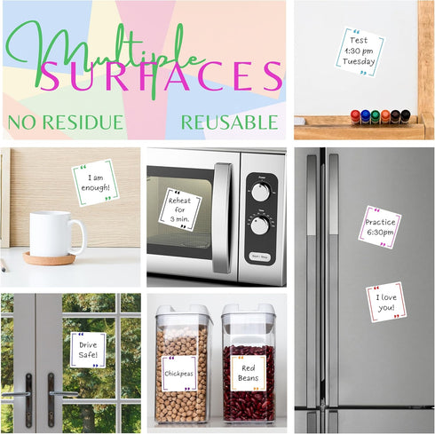 Reusable Sticky Notes 3x3 Work from Home Essentials Pack, Set of 8 Dry Erase Sticky Notes Reusable with Wet Erase Pen, Reusable Sticky Note Fun, White Sticky Notes for Many Uses