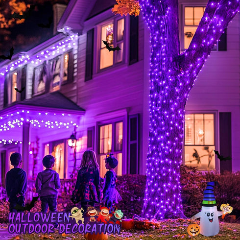 JMEXSUSS Purple Halloween Lights Clear Wire, 66ft 200 LED Purple String Lights, Indoor Outdoor Waterproof for Christmas