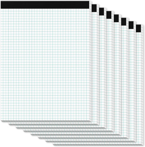 Graph Paper Pads, 8.5 x 11, 8 Pack, 4x4 Quad Grid, 30 Sheets/Pad, Easy Tear Off Design, White