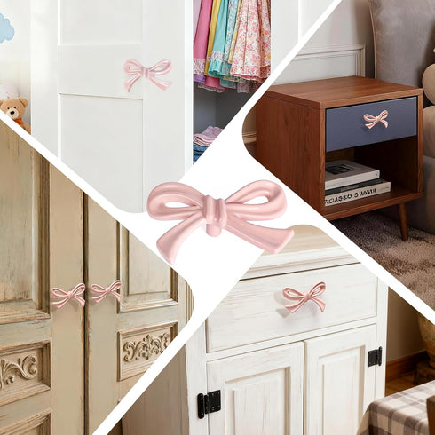 8 Pack Large Pink Bow Drawer Knobs - Decorative Pull Handles for Girls' Rooms
