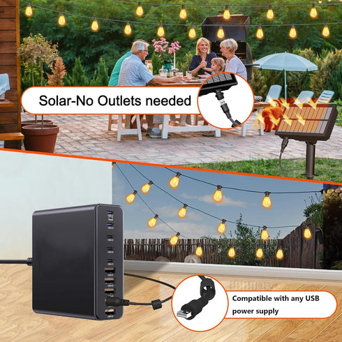 60FT 15+2 Bulbs BLIATLUS Solar String Lights Outdoor Waterproof with Remote Control Solar Patio Lights shatterproof LED