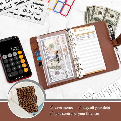 Onlyesh Budget Binder with Zipper Envelopes, Cash Envelopes for Budgeting, 28Pcs Planner (Leopard Print)