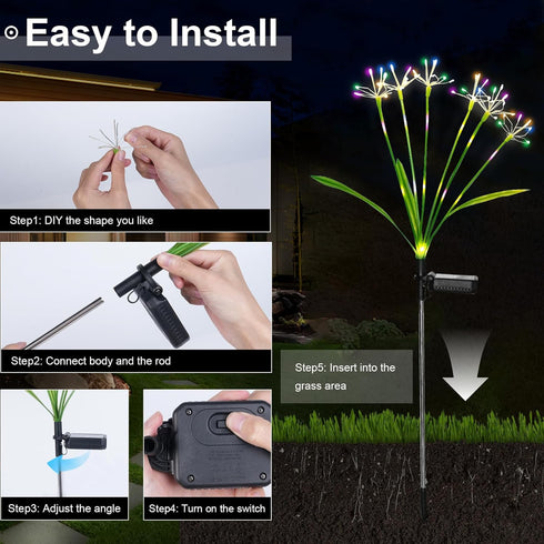 Putuzmic 2-Pack 2 Solar Garden Lights Outdoor: Waterproof DIY Decorative Firework Lights with Modes for Yard Patio