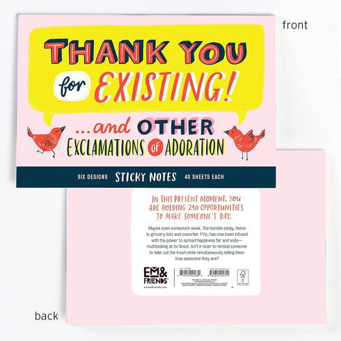 Em & Friends Thank You Sticky Note Packet, 6 Pads Set, 2.75 x 2.75-Inches, 40-Sheets Each
