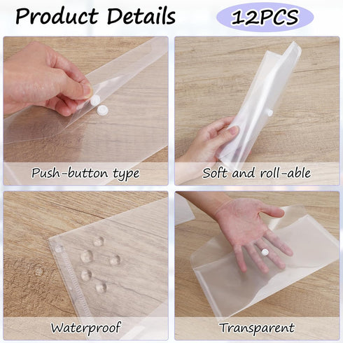GoodSing 12 Pack Clear Plastic Envelopes A6, Reusable Document File Organizer with Snap Closure for School Home Office,