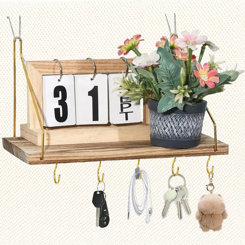 KjsEphitelian 3-Pack Hooks12x6.0in Cubicle Shelf For Fabric Walls With Wooden Cubicle Shelf Hanging Organizer Gold
