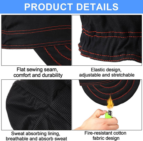 Yunsailing 2 Pcs Reversible Flame Resistant Welding Caps, Elastic Cotton Short Crown Hats for Men Women