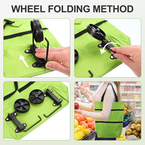 66lb MECCANIXITY Folding Shopping Bag with Wheels Reusable Collapsible Grocery Cart Foldable Trolley Bag Rolling Duffle