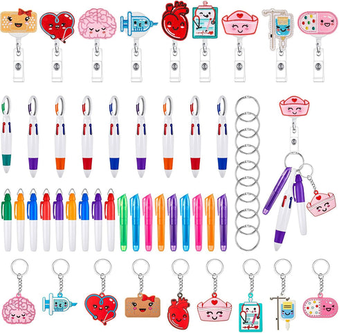 54 2026 Henoyso Pcs Nurse Badge Reel with Mini Highlighter Pens Bulk Nursing Week Appreciation Gifts Retractable Badge