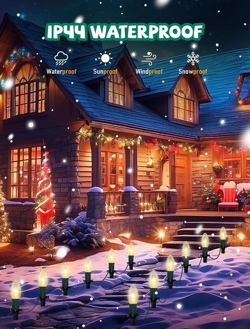 38Ft 25 C9 Christmas Pathway Lights Outdoor, Outdoor Xmas Decorations String Lights with Warm White Christmas Pathway