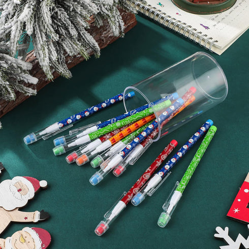 Christmas Stackable Pencils Bulk with Eraser, Translucent Multi Point Push Pencils Set (120 Pcs)