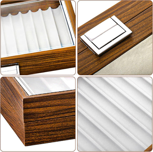Yesland Black Walnut Wood Pen Display Box, 12 Slot Fountain Pen Organizer with Clear Glass Window, Luxury Pen