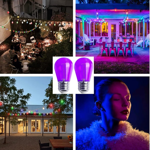 15 Pack 2W S14 LED Bulbs, Purple Christmas Replacement Bulb, E26 Base, Plastic Decorative for Outdoor Decor