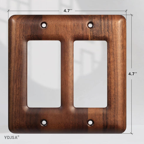 2-Pack 2-Gang Double Decorator Switch Plates and Outlet Covers, Solid Walnut Decorative Light Switch Cover
