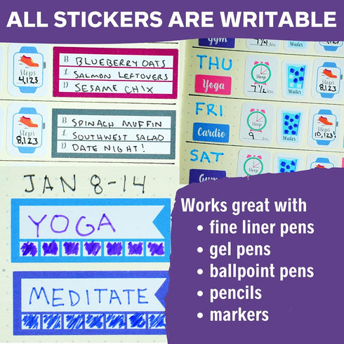 Health and Fitness Planner Stickers Set - Large Value Pack of 20 Sheets for Health, Exercise, and Meal Planning