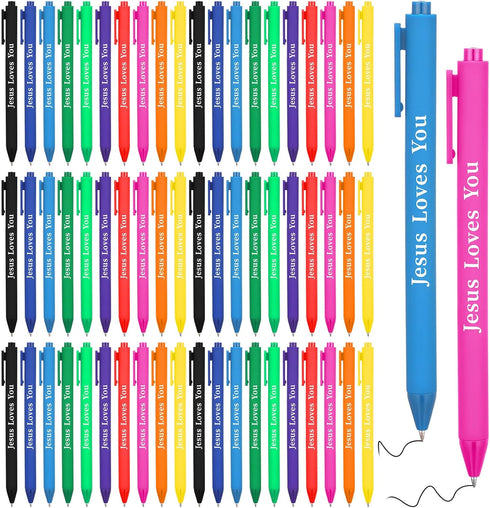 Jetec 100 Pcs Jesus Loves You Pens, Colorful Christian Retractable Gel Pens for Church Supplies