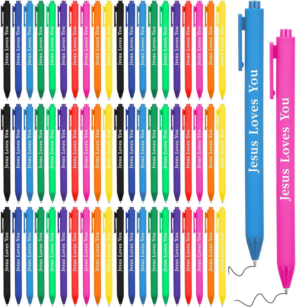 Jetec 100 Pcs Jesus Loves You Pens, Colorful Christian Retractable Gel Pens for Church Supplies