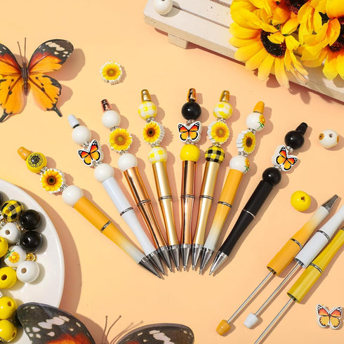 Colarr 24 Sets Plastic Beadable Pens, DIY Making Kit, Assorted Bead Pens for Crafts, Office, School Gifts